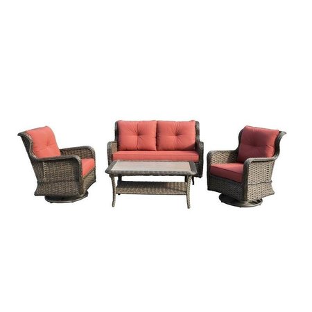 SEASONAL TRENDS Woodbury Deep Seating Set, Aluminum and All Weather Wicker, OrangeRed, FourPiece MS21001-1